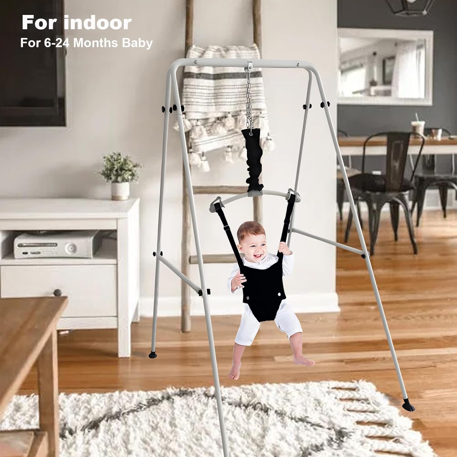 Baby Jumper Set with Hanging Shelf Adjustable Toddler Baby Bouncer Baby Toys… (Blcak)