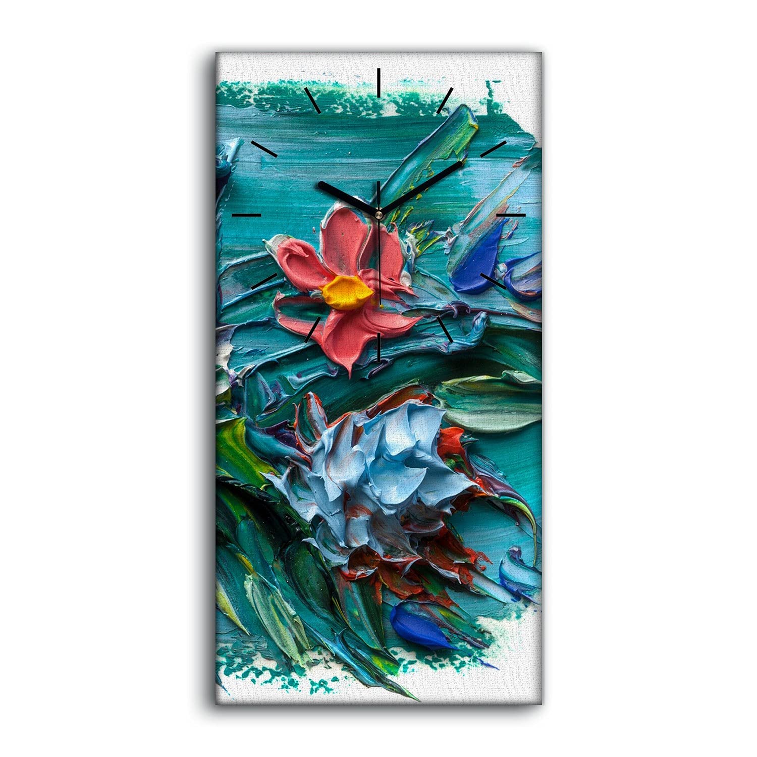 Horloge sur toile fleur abstraite 30x60cm avec aiguilles noires