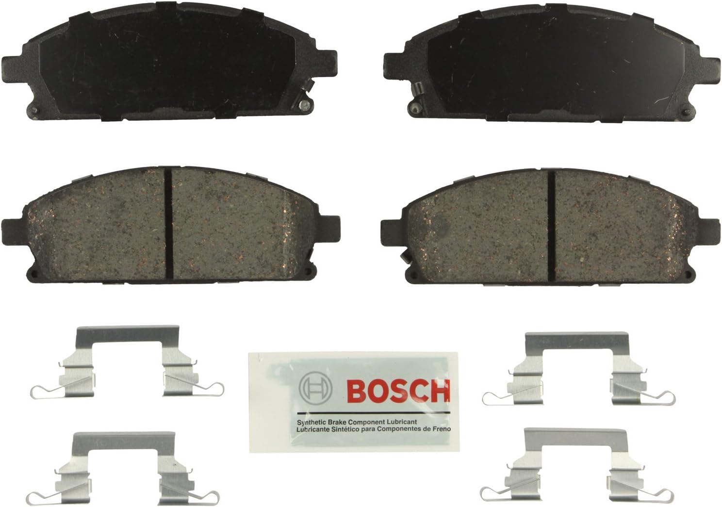 BOSCH BE691H Blue Ceramic Disc Brake Pad Set with Hardware - Compatible with Select Infiniti Q45, QX4; Nissan Pathfinder, X-Trail; FRONT