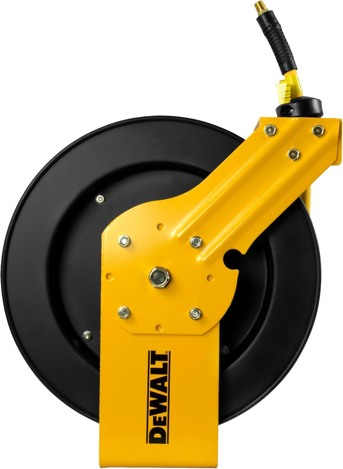 DEWALT 3/8 in. x 50 ft. Single Arm Air Hose Reel for Air Compressor, Auto Retracting Rubber Hose, Professional Grade, All Steel Construction, Retractable Hose, Durable and Efficient Design