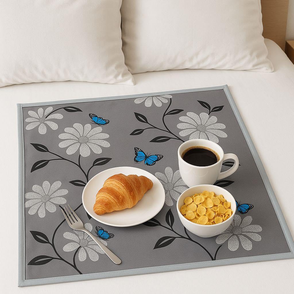 Homerz Premium Bed Server Food Mat Reversible Bed Server, Mattress Protector for Home | Food Mat for Kids, Size 36x36 inch, Double Side use (Grey Butterfly)-image-7