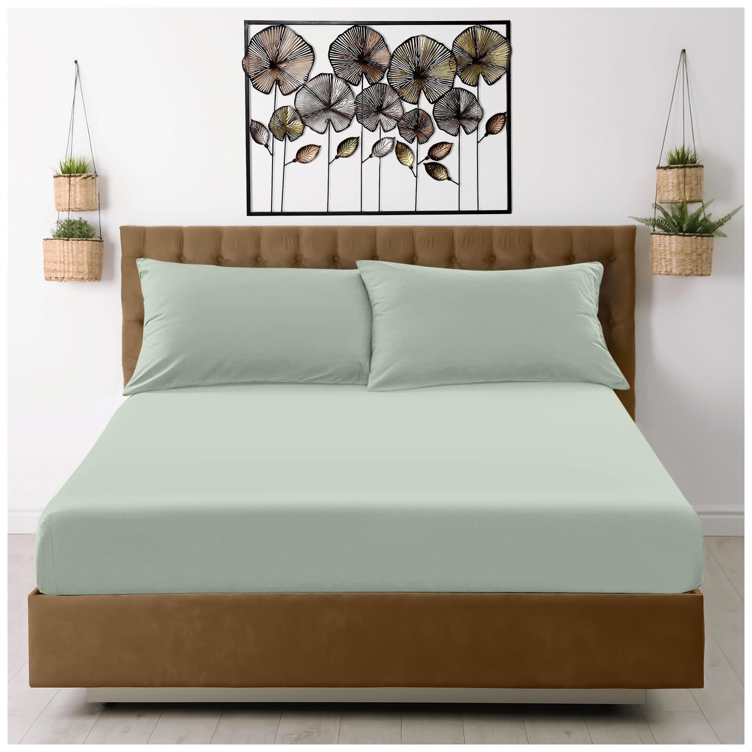 GC GAVENO CAVAILIA Microfiber Super King Fitted Sheet (25cm) Deep Bed Sheets - Breathable, Fade & Wrinkle Resistant - Elasticated Corners - Mattress Bedsheet (182x200cm) - Sage Green