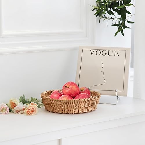 Miniatura 8 de Cesta de almacenamiento hecha a mano, cuenco redondo de mimbre, cesta tejida a mano, sauce natural, 1 paquete, tamaño grande