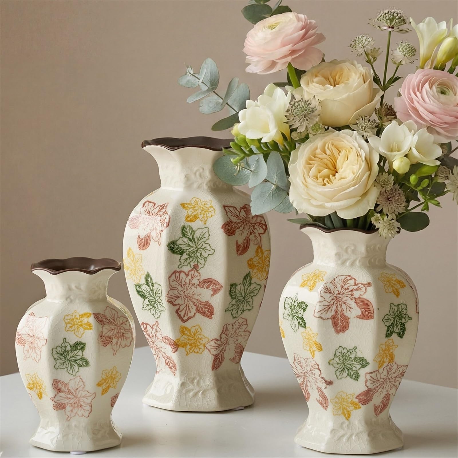 Wazon z kwiatami Crackle Glaze Ceramiczny wazon dekoracyjny w stylu vintage(Duży)