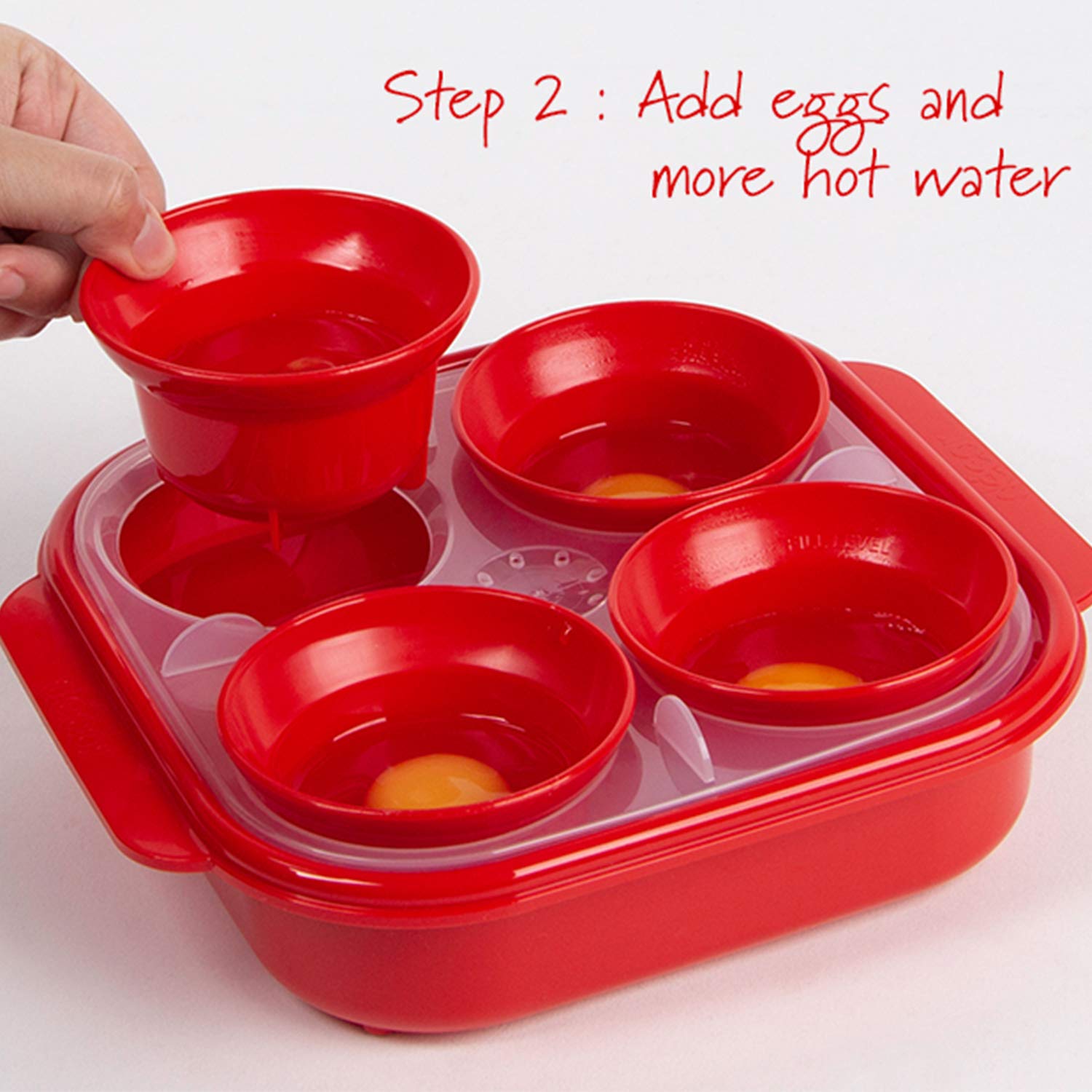 Décor Microwave BPA-free Plastic Egg Poacher Boiler (Red) 2
