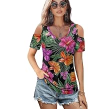 Womens Short Sleeve Tops Casual V Neck Cold Shoulder Comfy T Shirts Trendy Basic Loose Fit Summer Tank Blouses