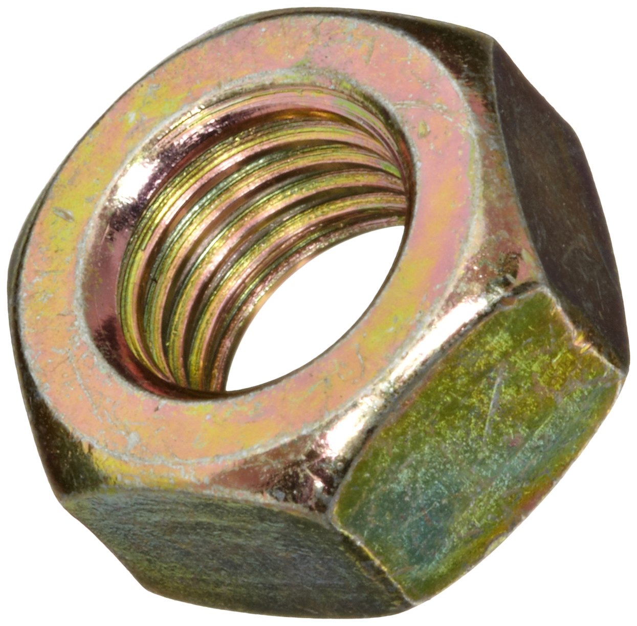 Brass Hex Nut, Plain Finish, ASME B18.2.2, 3/8"-24 Thread Size, 9/16" Width Across Flats, 21/64" Thick (Pack of 25)