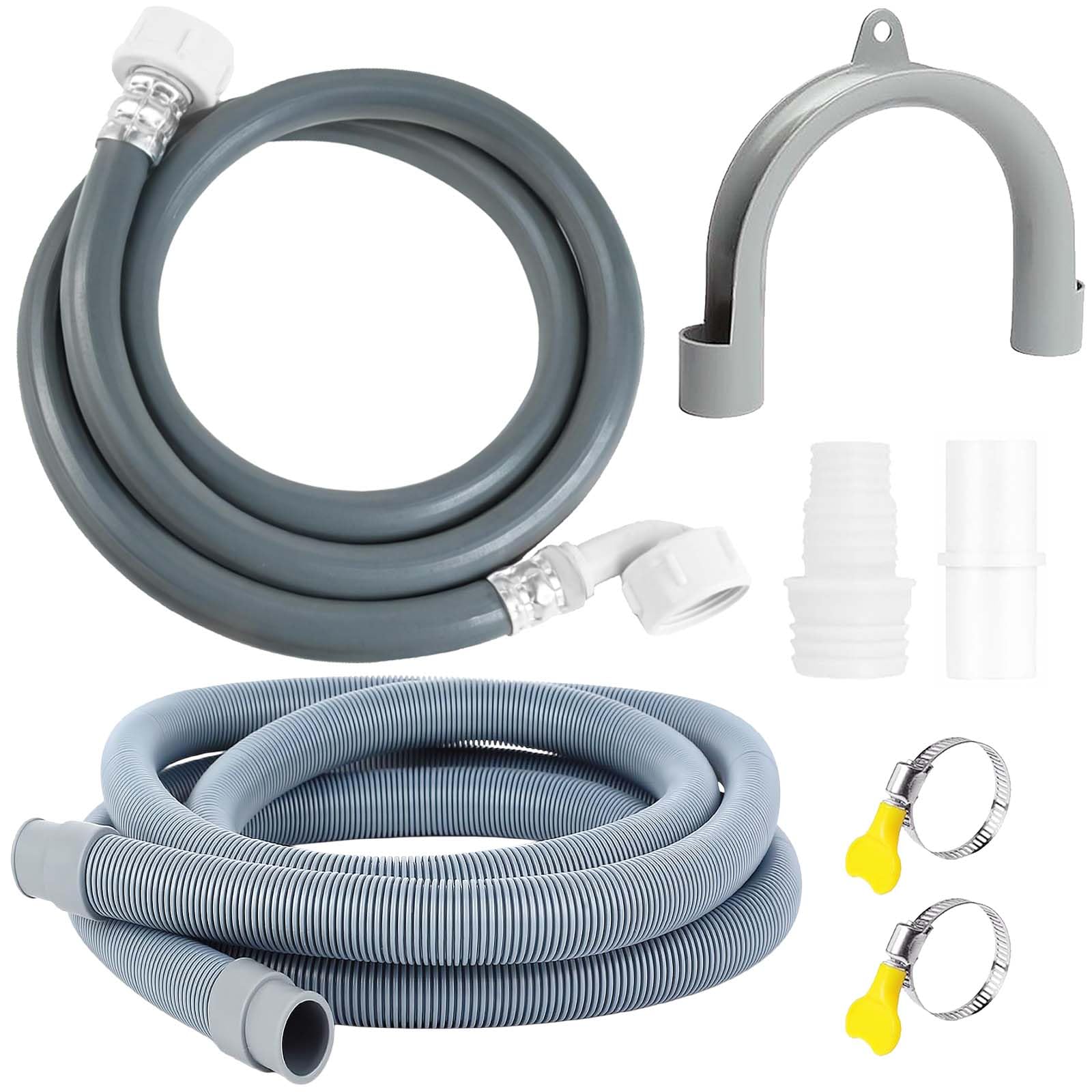 Papayaya 2.5M+3.5M Drain Hose Extension Kit, 2.5M Washing Machine Hose + 3.5M Cold Water Inlet Pipe With Connector And Clamps For Dishwashers Washing Machines (2.5M+3.5M)