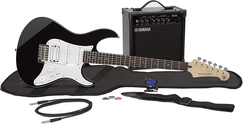 Paquete de guitarra eléctrica GigMaker EG con amplificador, funda, afinador, cable, correa y púas - Negro | Incluye amplificador, funda, afinador, cable, correa y púas.