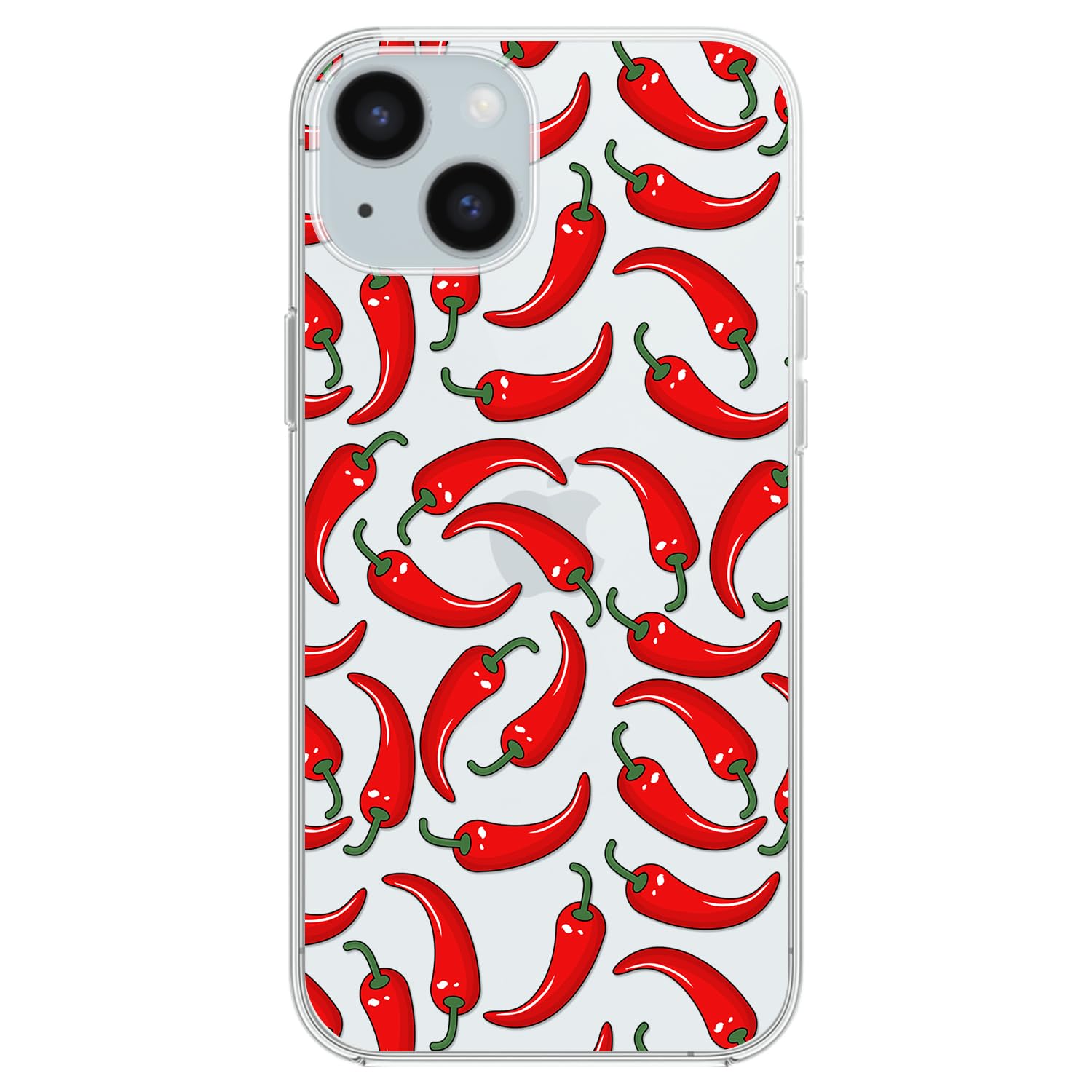 Blingy's for iPhone 15 Case, Fun Red Chili Pepper Pattern Cute Cartoon Food Design Transparent Soft TPU Protective Clear Case 6.1 inch (Chili Pepper)