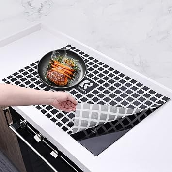 Large Checkered Induction Cooktop Mat, Black, 20.8 x 24 in | Black and White Checkered Pattern, Heat Resistant to 450F, for Magnetic Cooktops, Scratch & Stain Protection, Non Slip