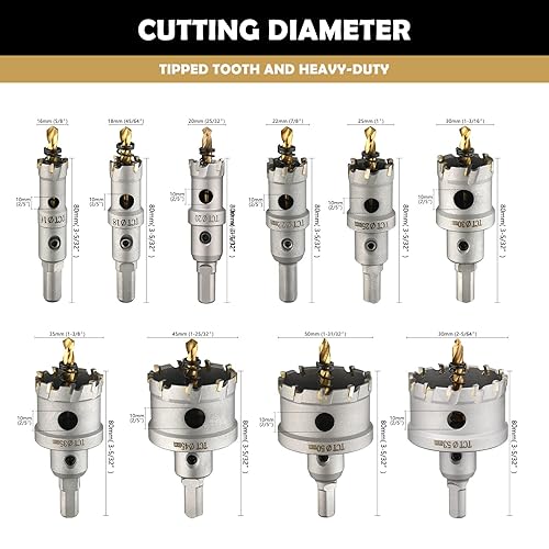 Miniatura 2 de Juego de sierra perforadora de carburo TCT de 10 piezas, juego de sierra de agujero para metal, sierra de corte de dientes con punta, cortador de