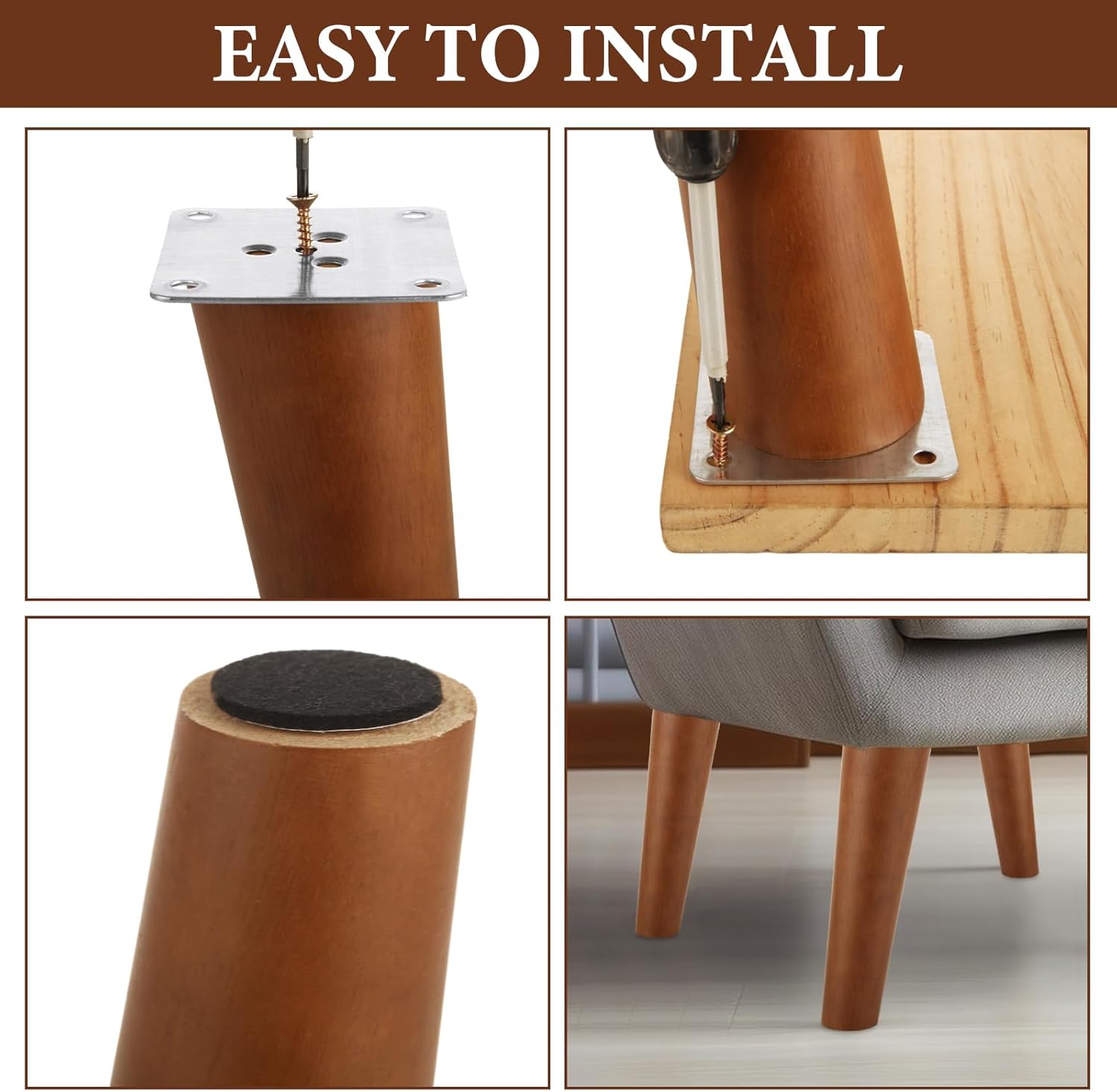 SENENQU 8 Pack Angled Furniture Legs 8 Inch Solid Wood Sofa Legs Natural Wooden Couch Legs Replacement Legs for Armchair, Cabinet, Chair, Footstool, Mid Century Modern Dresser, Brown