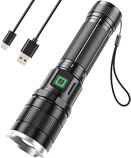 GEARLITE latarka LED do ładowania, 10 000 lumenów, bardzo jasna latarka LED z 3 trybami, wodoszczelna, zoom, latarka do ręki, idealna na kemping, wędrówki, outdoor, sytuacje awaryjne
