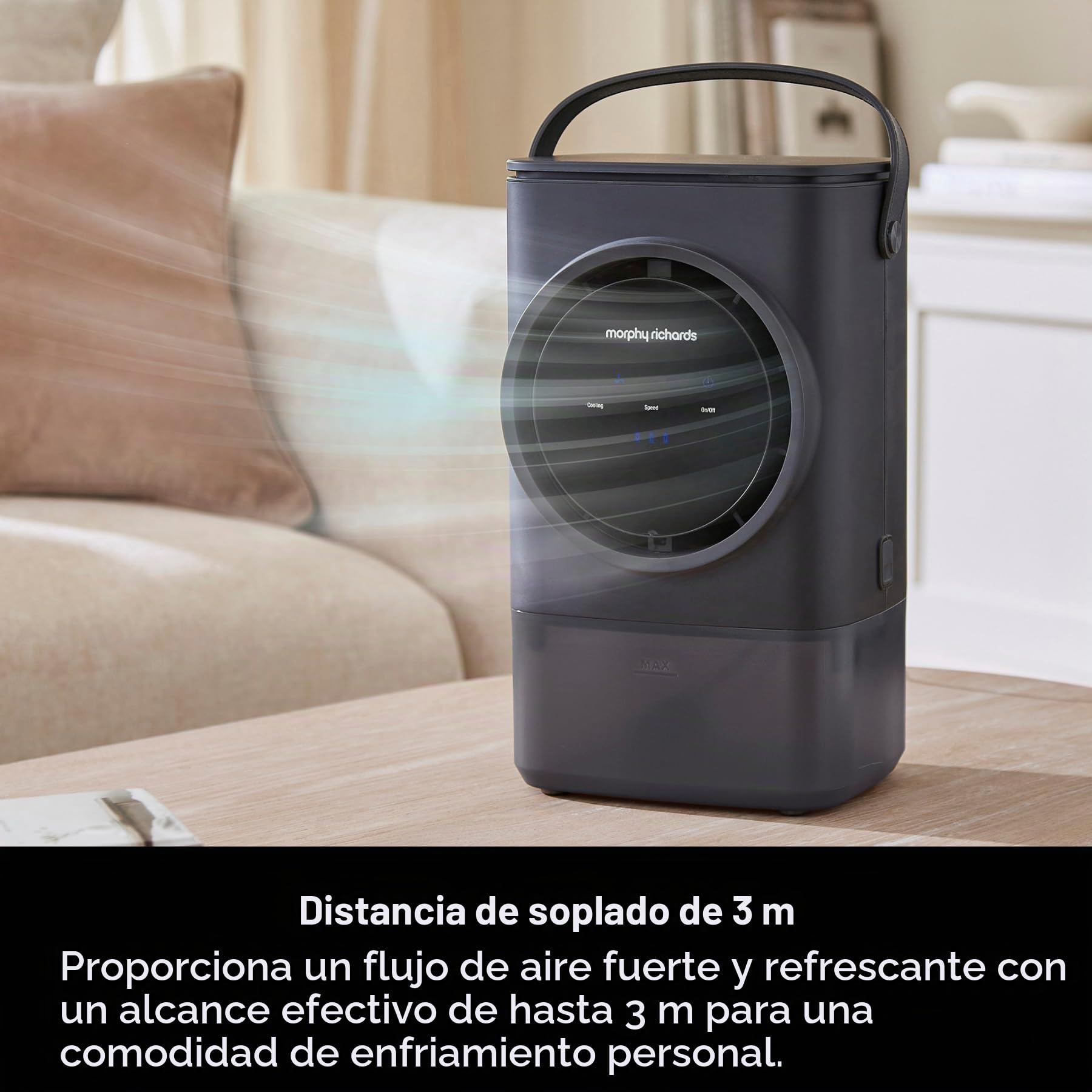 Morphy Richards Flexi Freeze 823001 - Mini enfriador de aire recargable para viaje y escritorio, diseño recargable y 15 horas de tiempo de funcionamiento, 4 velocidades de ventilador, 4 horas de
