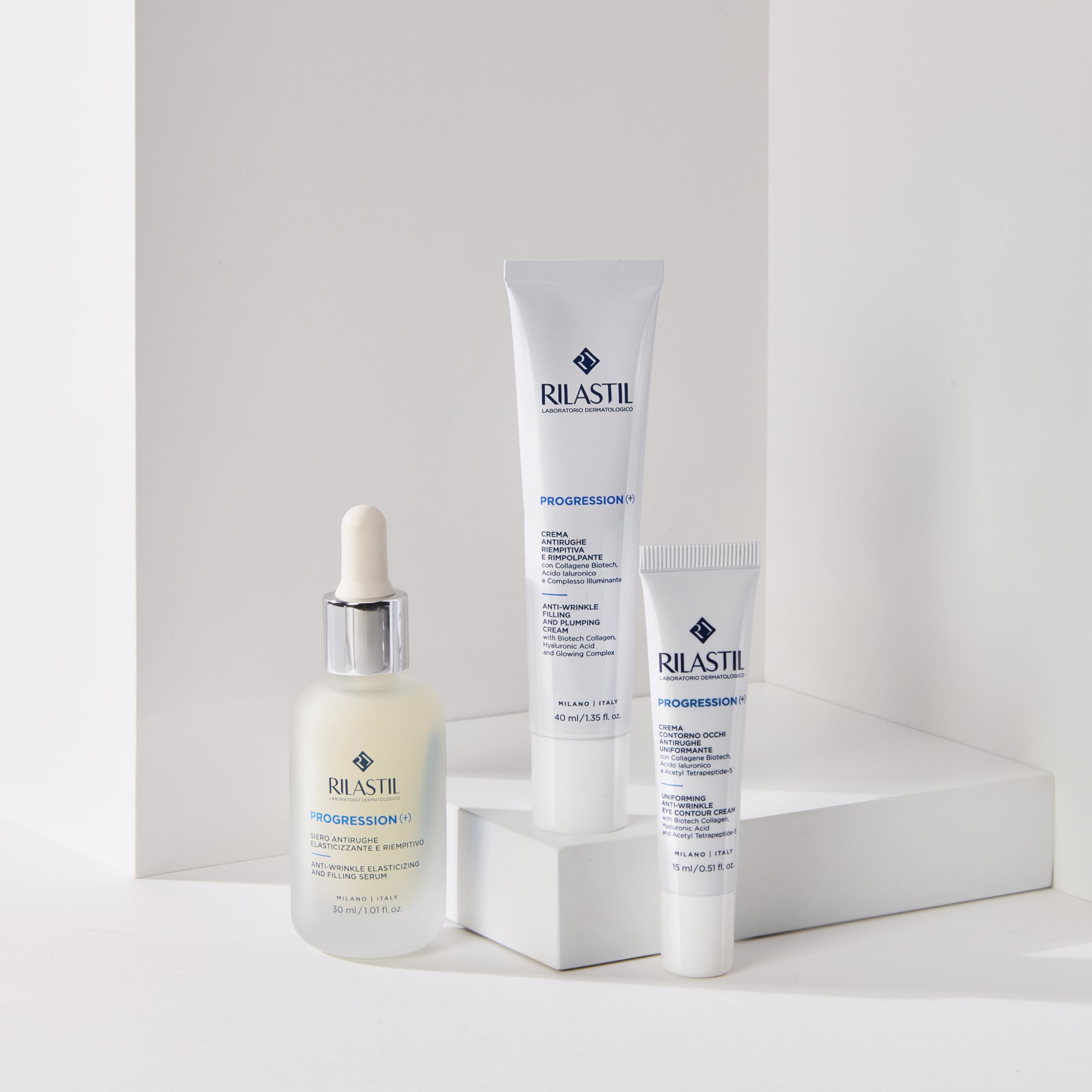 Rilastil Progression(+) Crème Anti-Rides Repulpante, Soin Rides Marquées, Anti-Âge, Peaux Matures, Collagène et Acide Hyaluronique, 40 ml