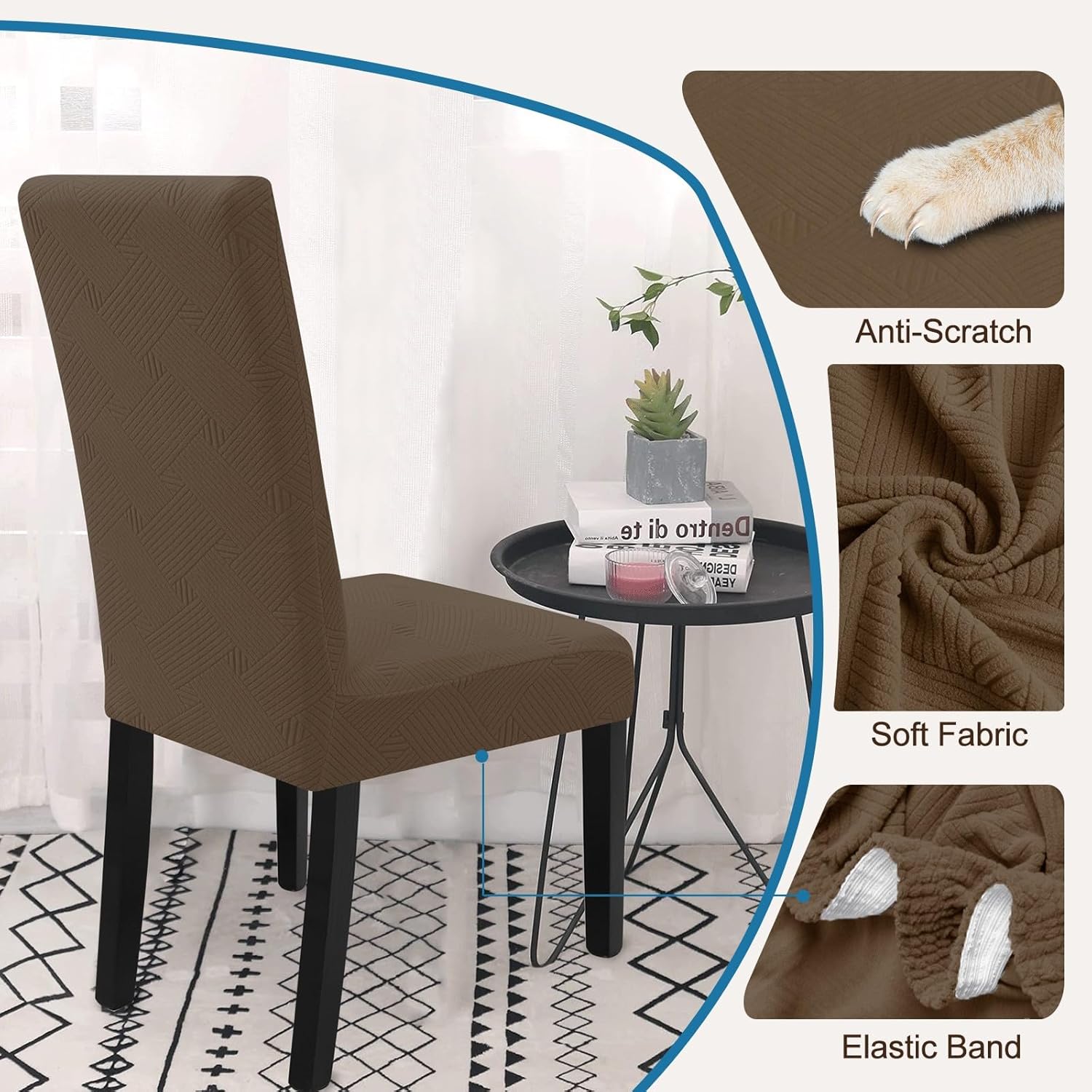 Dining Chairs Cover Set of 6,Chair Covers for Dining Room Stretch Parson Chair Slipcovers Removable Washable Kitchen Chairs Seat Covers,Brown