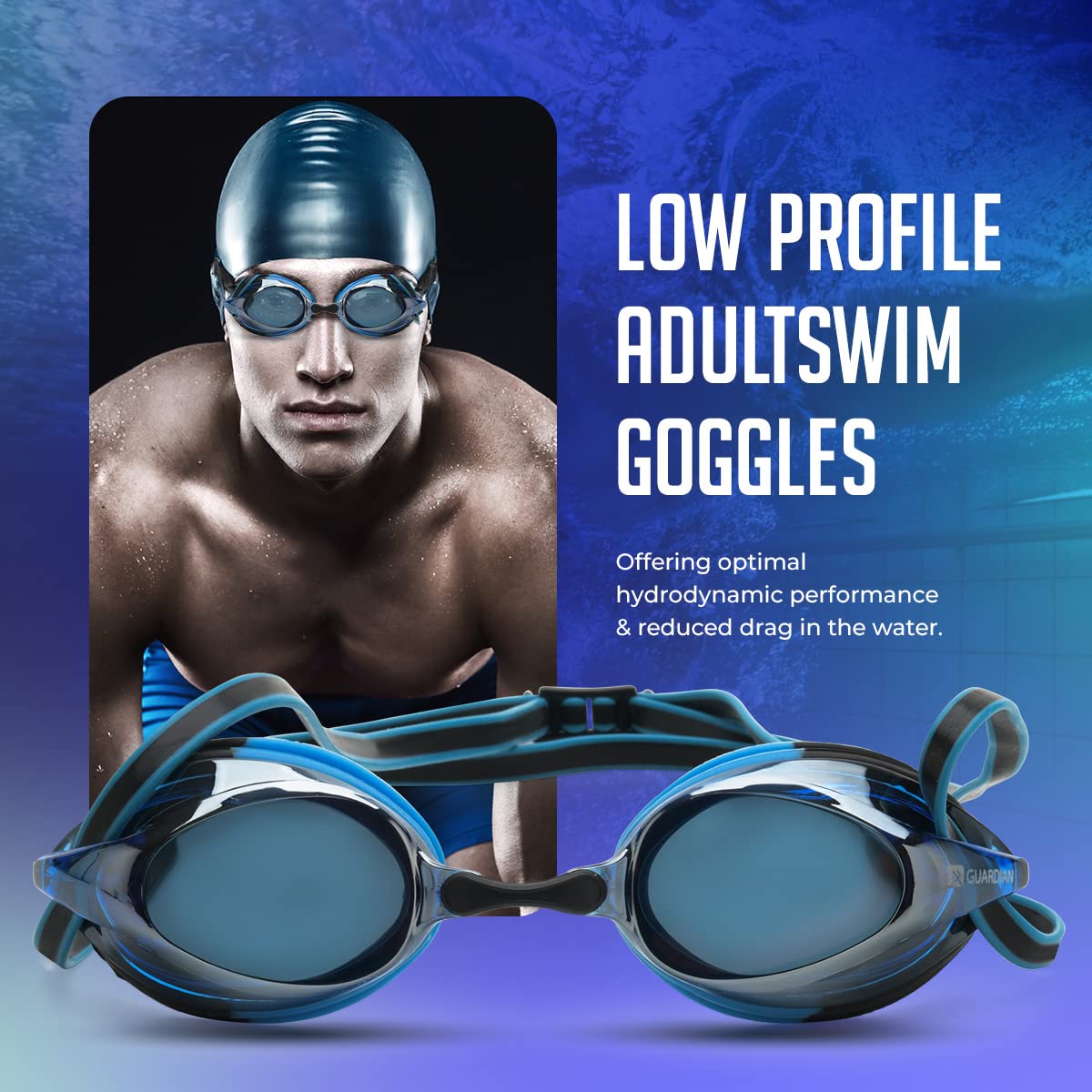 Schwimmbrille für Erwachsene, für Schoßbecken, Anti-Beschlag-Schwimmbrille für Erwachsene, Männer und Frauen, transparent, kein Auslaufen, Wasserbrille (Blau/Schwarz)