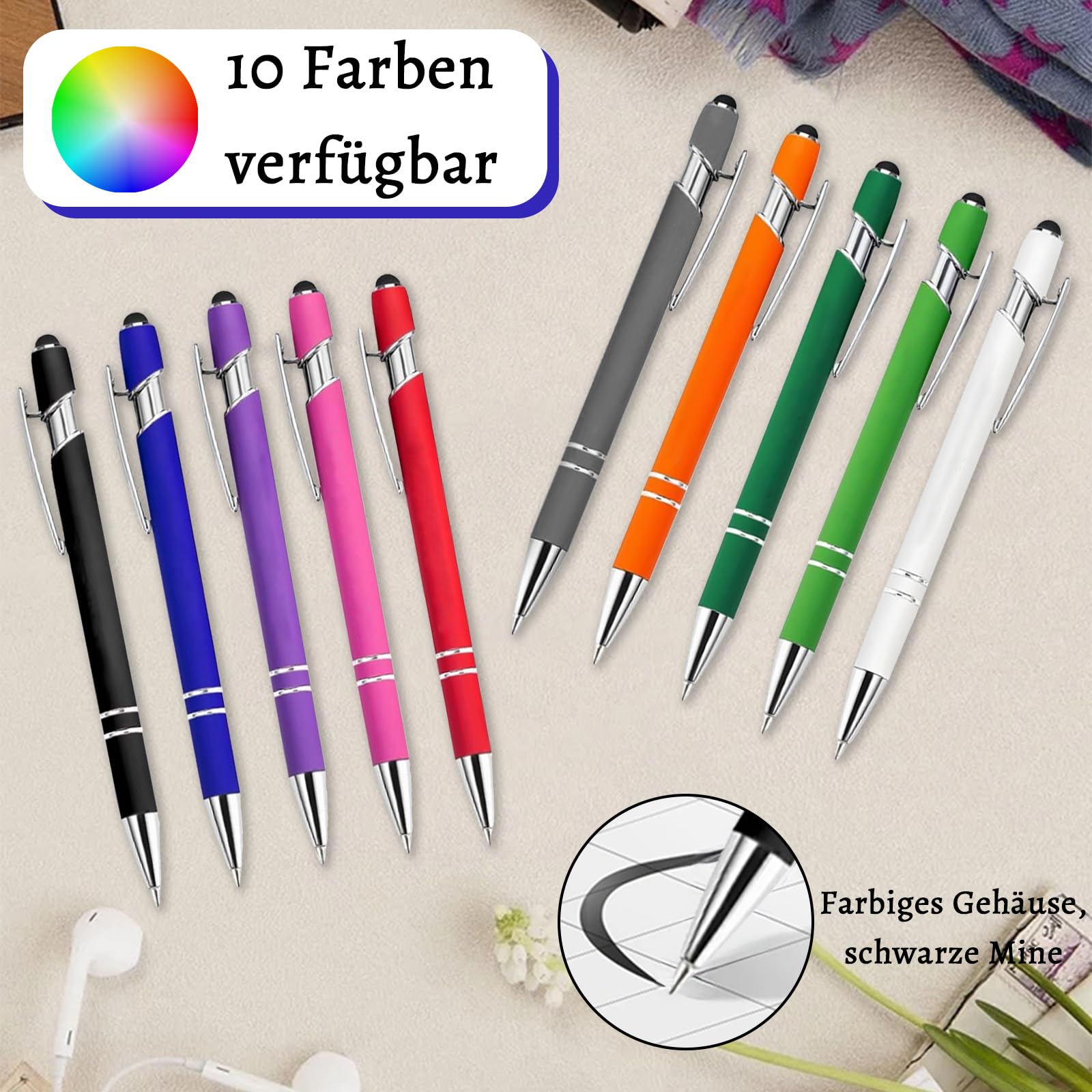 Generisch Personalisierter Kugelschreiber mit Lasergravur, Kugelschreiber mit Stylus, Stifte-Sets mit 10/20/50/100 Stiften, Gehäuse in Verschiedenen Farben Blau 100
