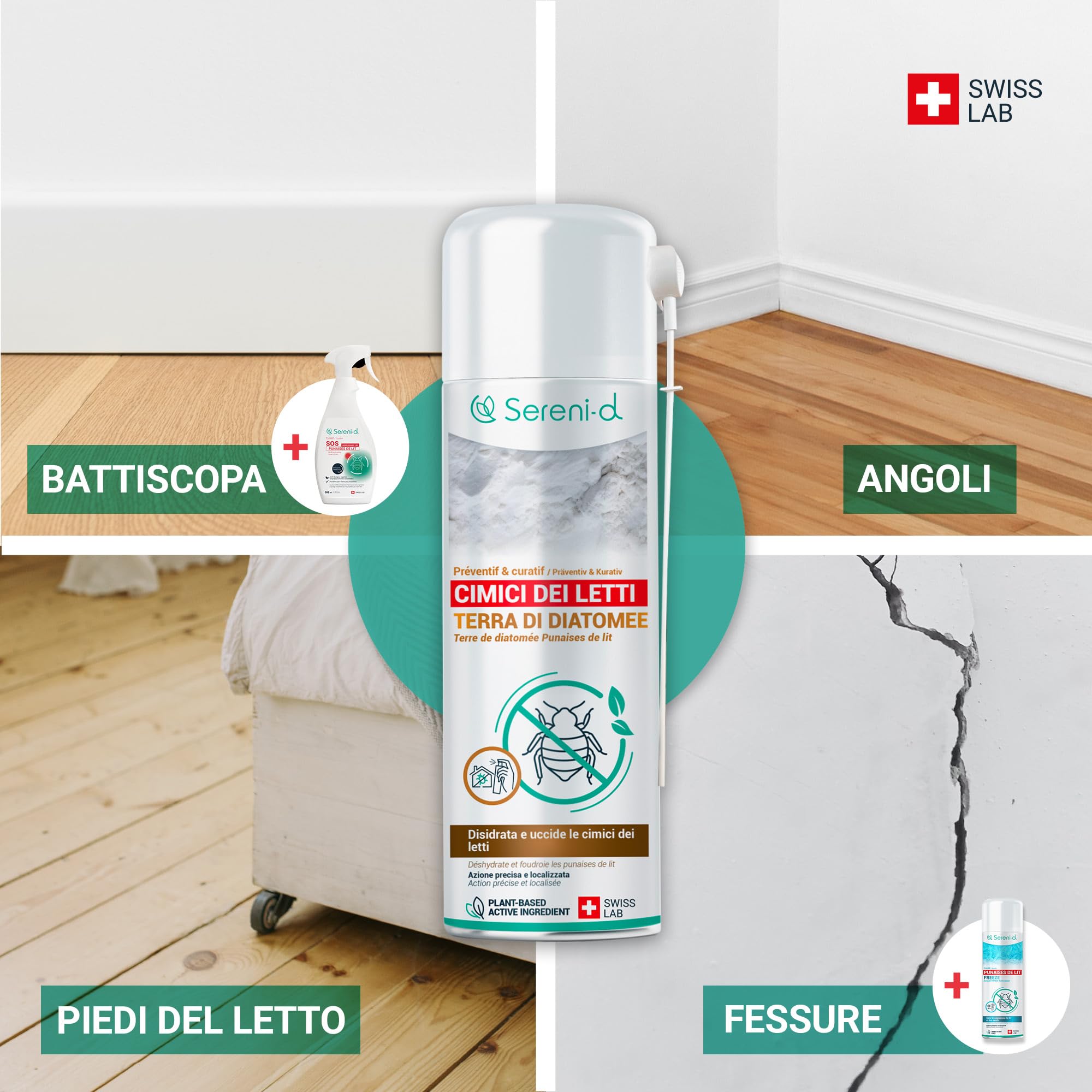 TERRA DI DIATOMEE CIMICI DA LETTO – AEROSOL ANTI CIMICI DA LETTO – EFFICACIA FULMINANTE – Ingredienti 100% naturali - Azione IMMEDIATA ed EFFICACE - Swiss Lab