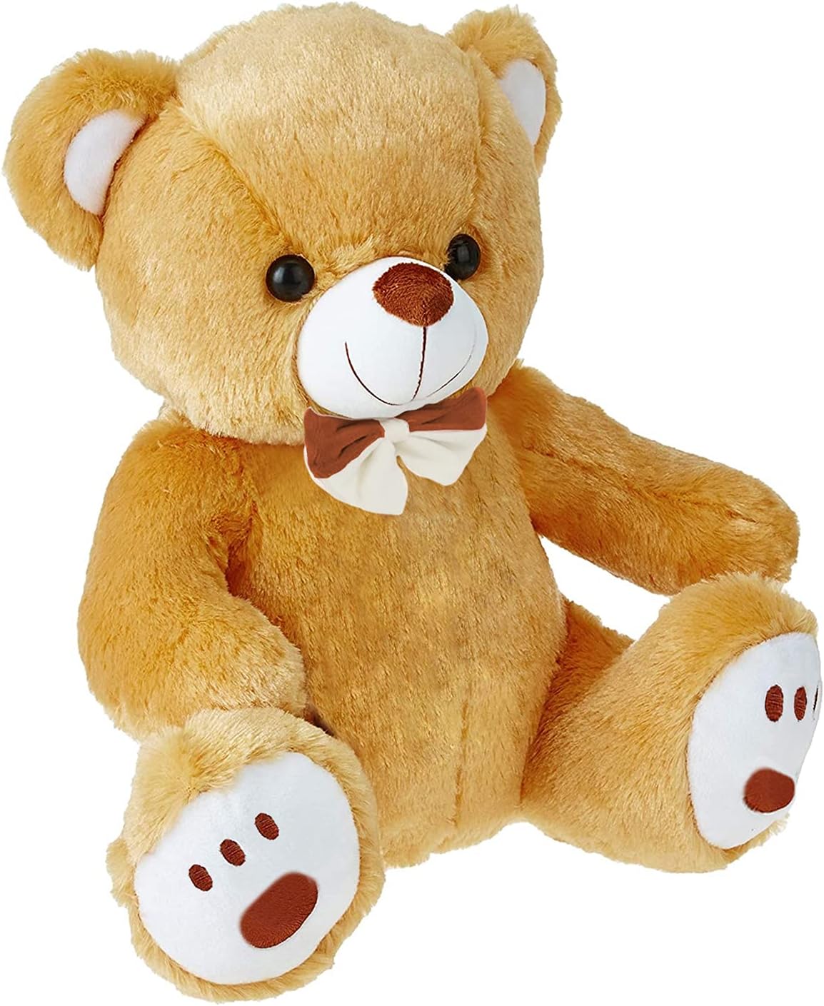Plush Cute Sitting Teddy Bear Soft Toys with Neck Bow and Foot Print, Brown 35 cm