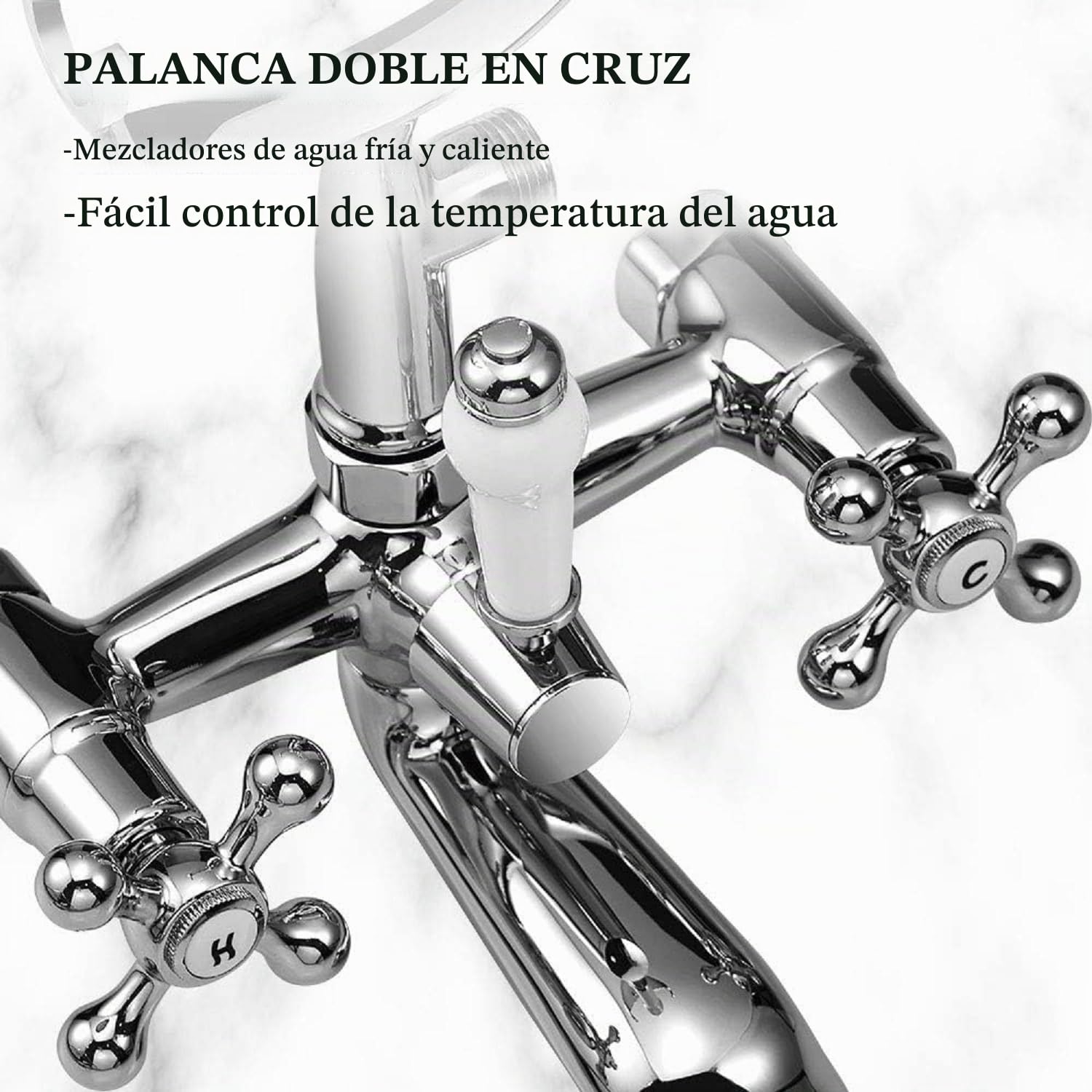 Wasserrhythm Grifo mezclador de baño con accesorio de ducha, teléfono tradicional victoriano, grifo de llenado de bañera, montado en la cubierta, doble mango
