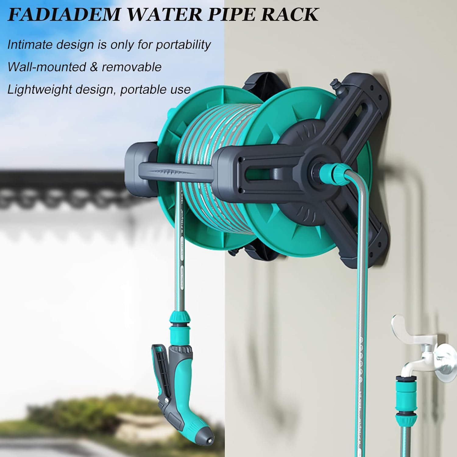 50M Schlauchaufroller für die Wandmontage im Außenbereich, tragbarer Schlauchaufroller für den Boden, Halterung für Wasserleitungen, für Autowaschanlagen,Mobiler Gartenschlauchaufroller mit Wasserrohr