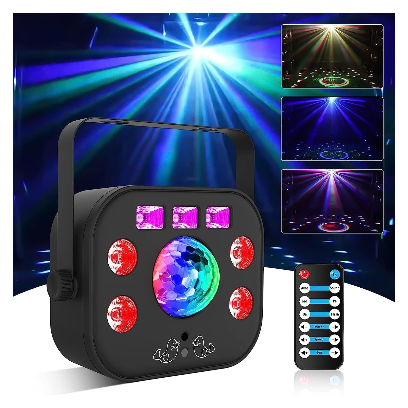 Światła imprezowe Światła imprezowe 5w1 efekty wzory RGBW LED sceniczna lampa stroboskopowa DJ Disco magiczna kula UV czarne światło na imprezę KTV Party Bar urodziny(With Remote)