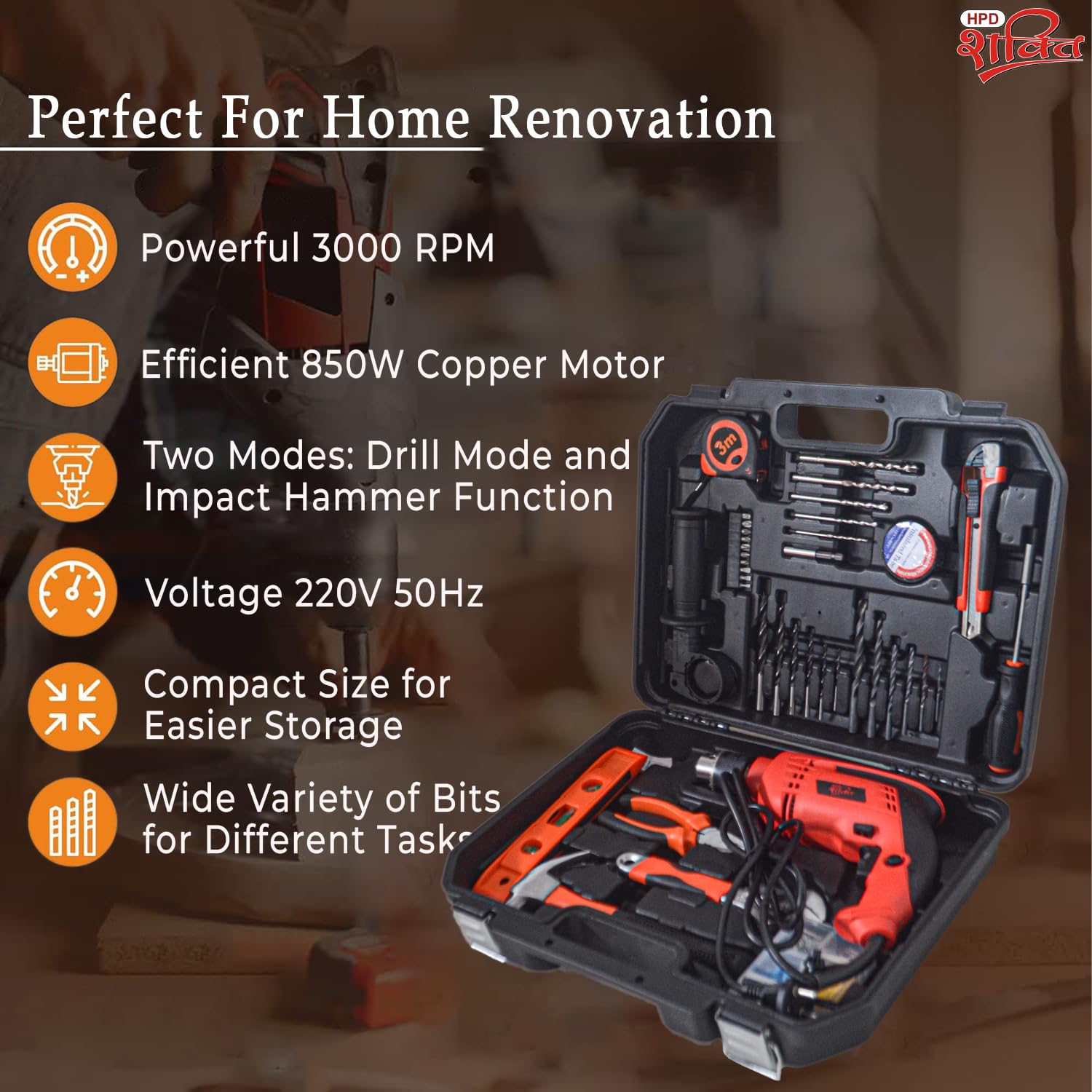 HPD Shakti 13mm Impact Drill Kit - 97 Hand Tools! -6