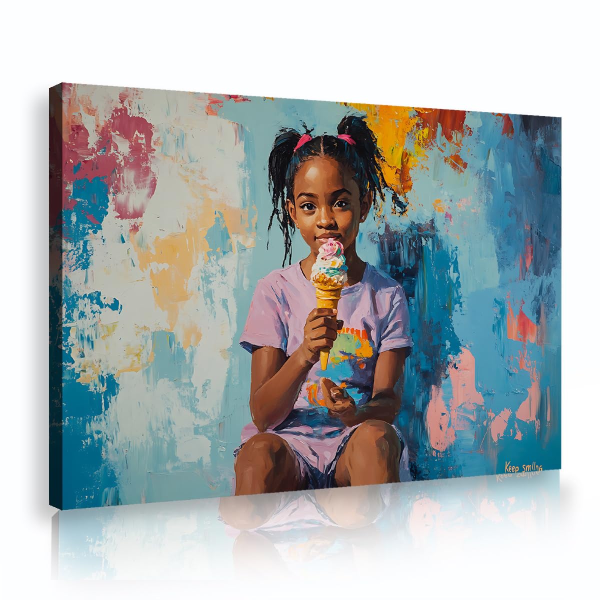 TOANGWALL Moda sztuka ścienna mała dziewczynka jedząca lody mural abstrakcyjna farba olejna obrazy kolorowe wydruki na płótnie grafika do przedszkola dekoracja pokoju zabaw 75 x 115 cm