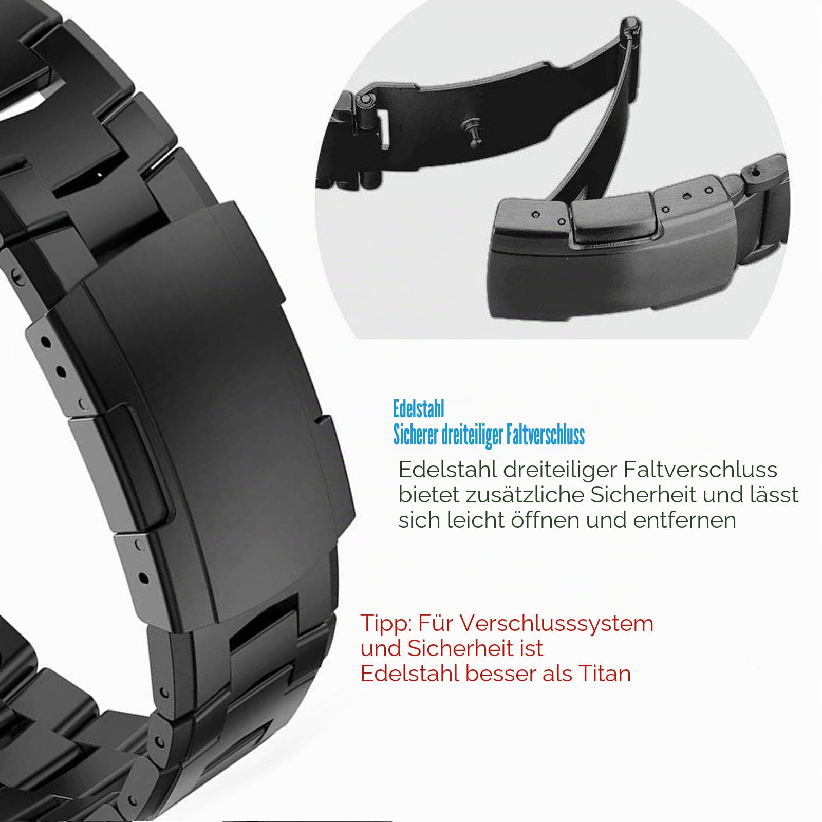 Titan-Uhrenarmband für Garmin Fenix 847mm/Epix Pro 47, schnelle Passform, 22mm, Titan-Metall-Armband mit Edelstahlschnalle für Fenix 7/6/5, Approach S62, Schwarz, QuickFit