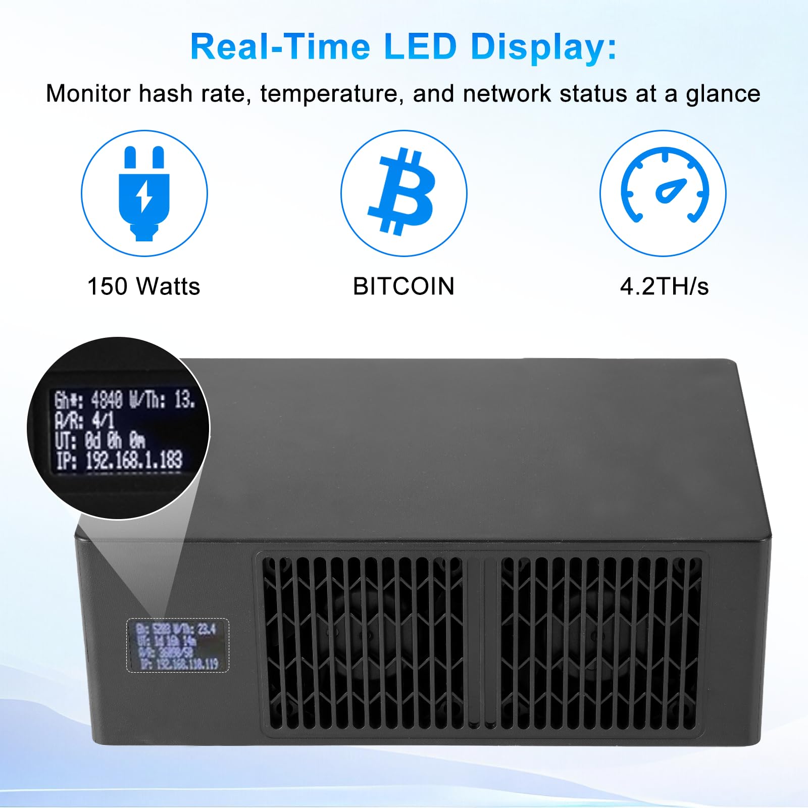 Bitcoin Miner, APKLVSR Lucky Miner LV08 BTC Solo Miner– 4,2 TH/s 2,4G WLAN SHA-SHA -256 Chip BM1366 Server Mining silenzioso Bitcoin Mining per uso domestico (BTC), Plug & Play