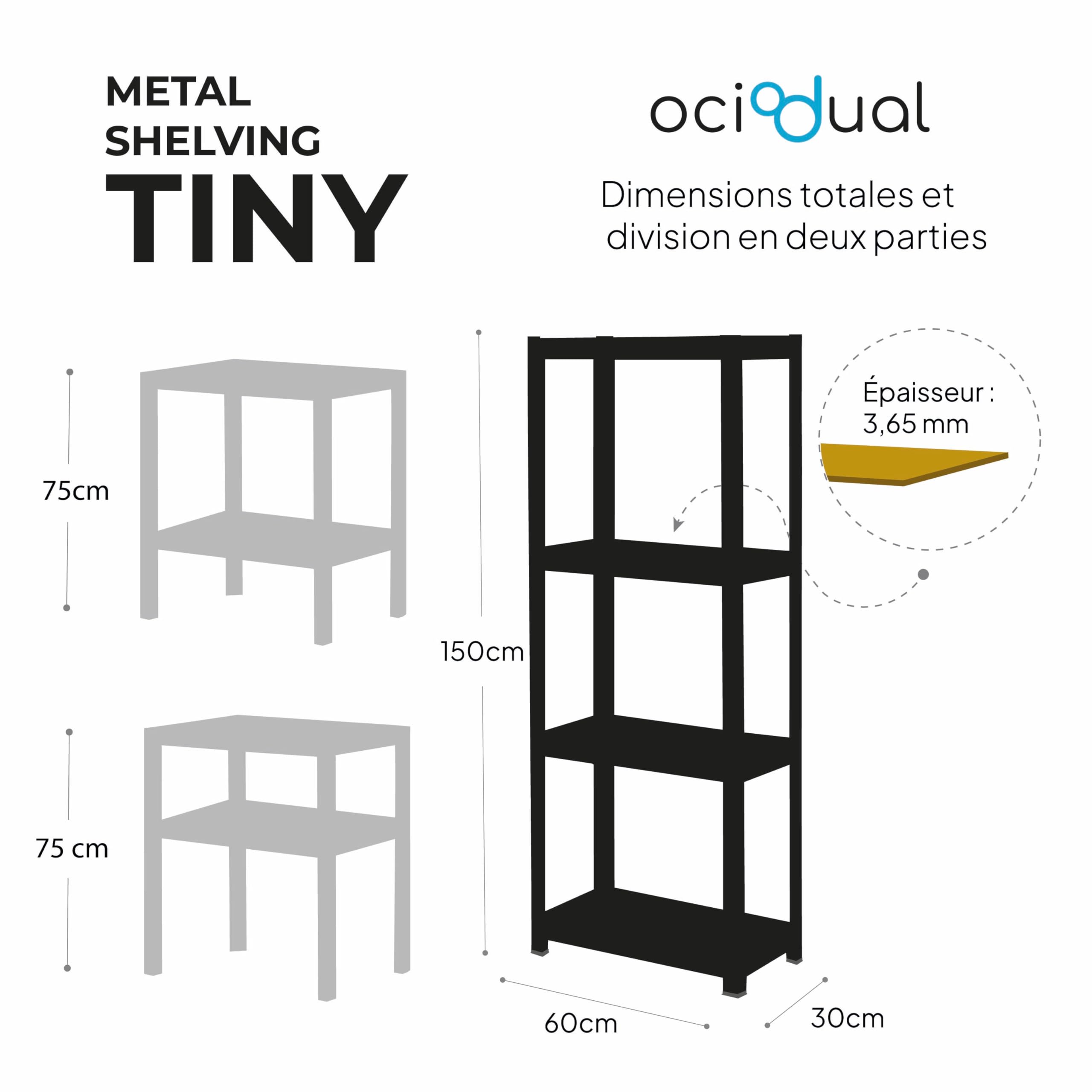 OcioDual Etagere Metallique Blanche Tiny, Etagere Rangement Outillage, 150x60x30cm Storage, Étagère Garage Metal, Étagère Metallique Garage, sans Vis, 240kg, 4 Etagères MDF