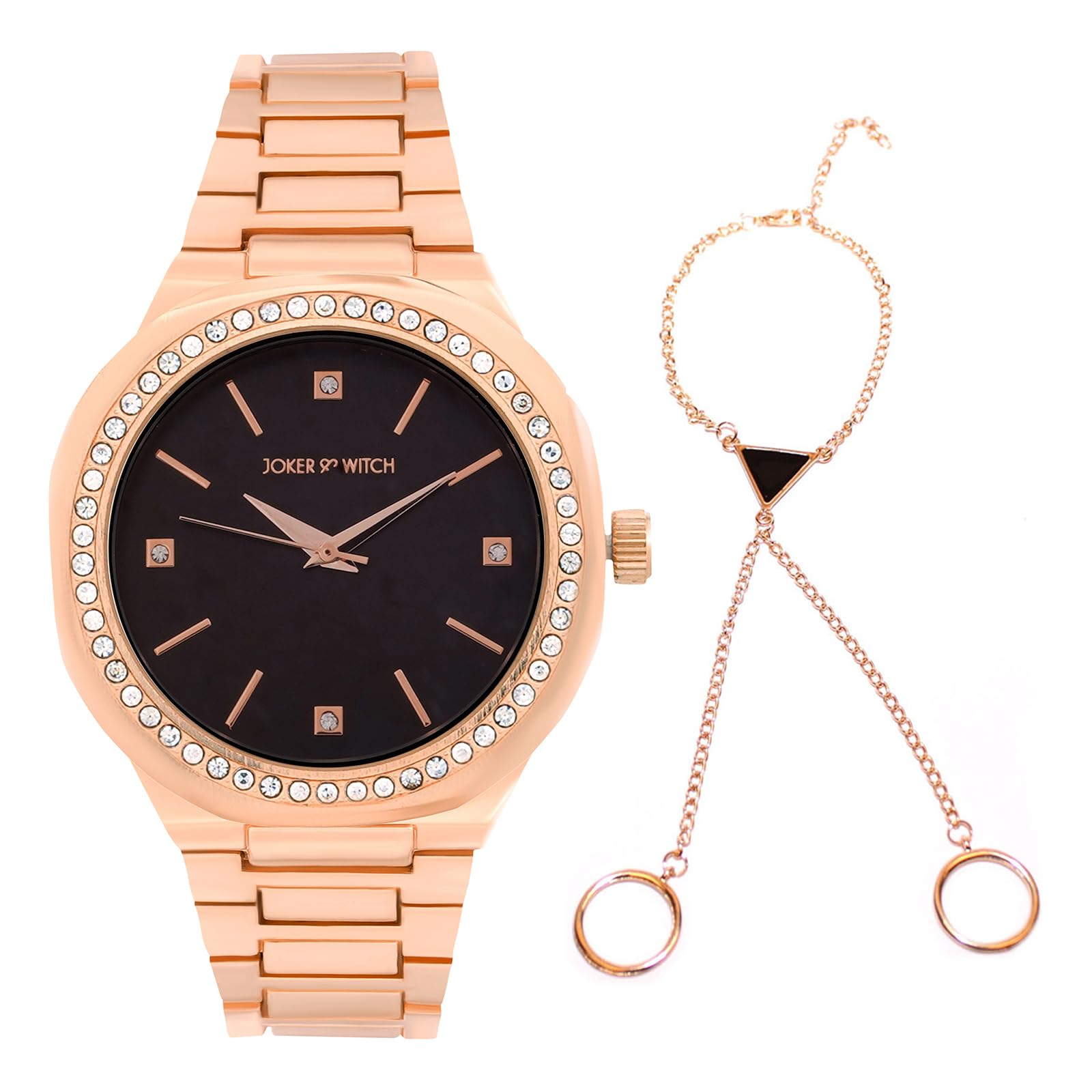 Joker & Witch Stainless Steel Women Lark Analogue Watch Bracelet Stack, Dial_Black, Band_Rose Gold (B0DB1PVKKW) Amazon Price History, Amazon Price Tracker