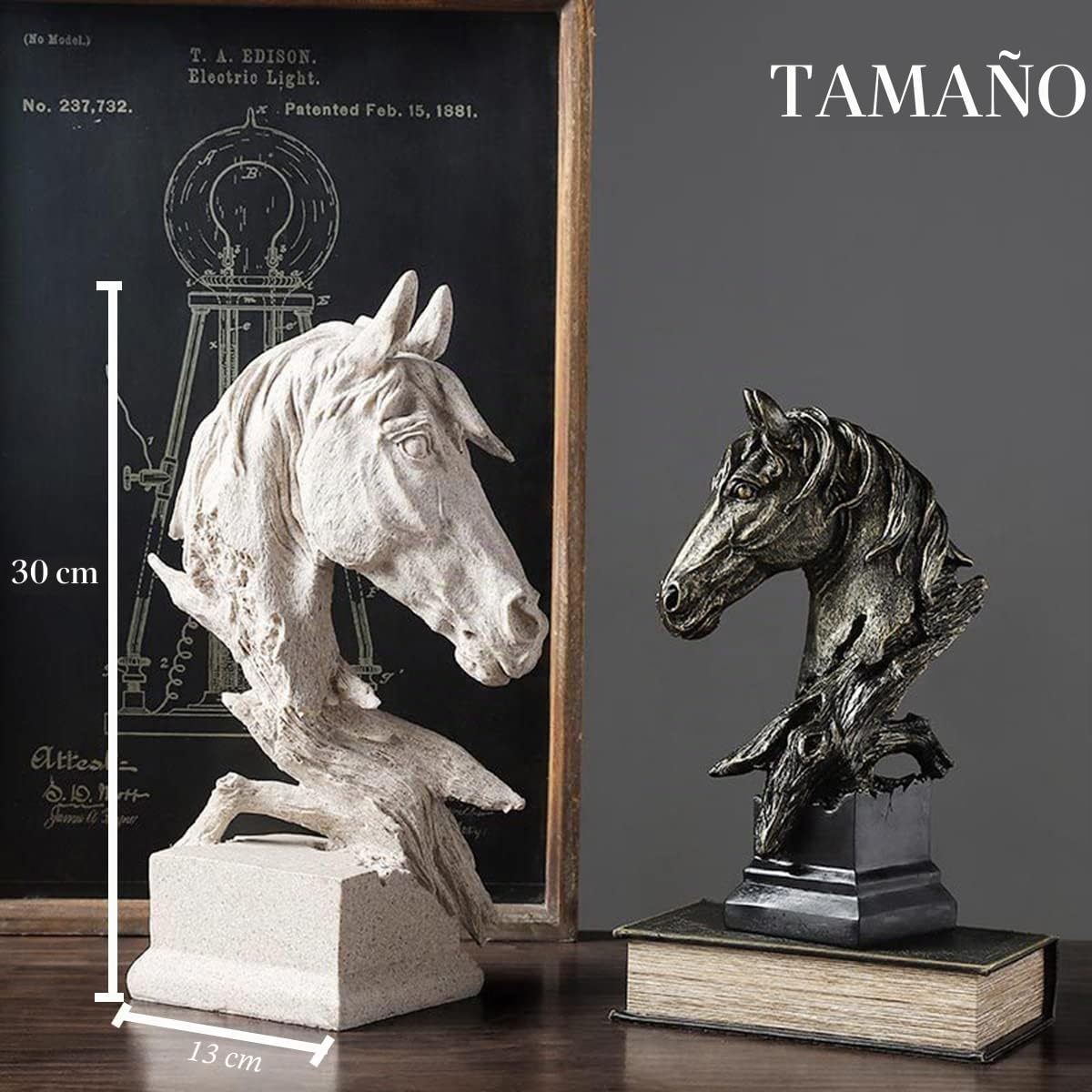 Los Caballos Estatua,Centro de Mesa Decorativo Salon,Escultura Abstracta, Decoración de Estantería,Cabezas de Animales Decorativas,Decoracion Hogar,Decoracion Mesa Comedor（Negro）