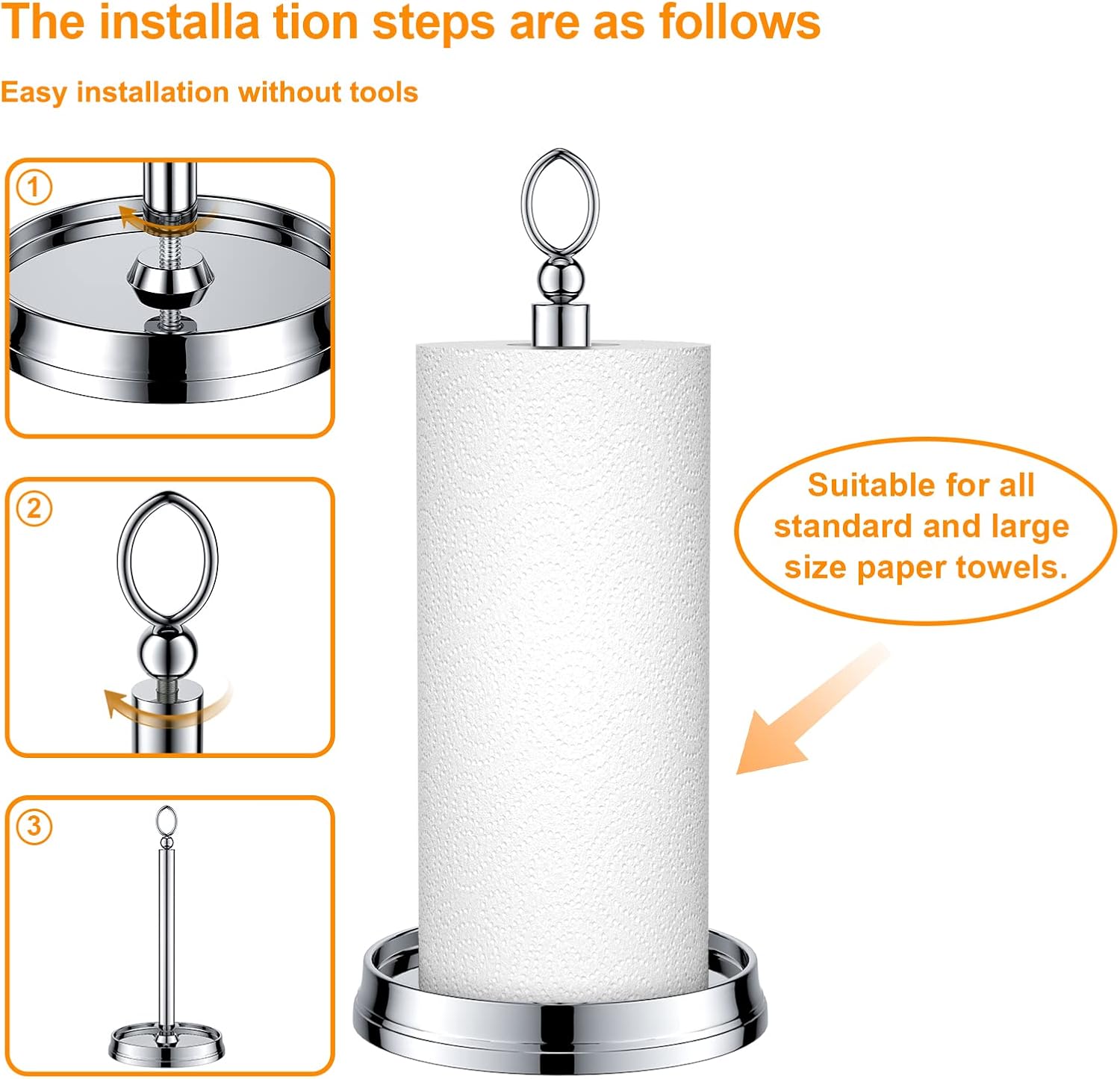 ペーパータオルホルダー 重みのあるベース付き スチールペーパータオルホルダー カウンタートップ ブラック キッチンカウンタートップ
