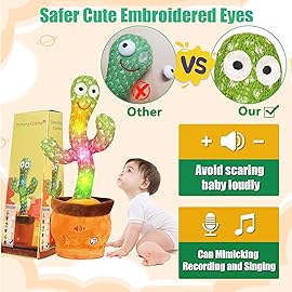 Volume Adjustable Dancing Talking Cactus, Singing Repeating Recording Mimicking Cactus Baby Toys, Interactive Learning Tummy Time Toy for Toddler Boys Girls, Stocking Stuffers for Kids, for Grandkids