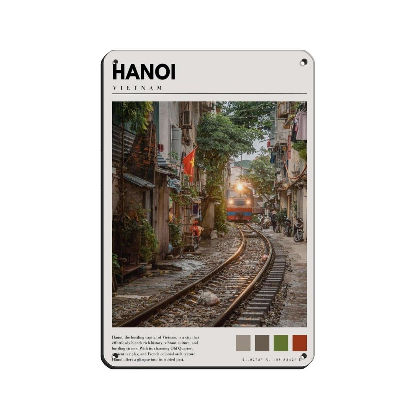 Hanoi City Travel Poster Retro Poster Metal Tin Sign Chic Art Retro Iron Painting Bar People Cave Cafe Family Garage Poster Wall Decoration 8x12inch(20x30cm)