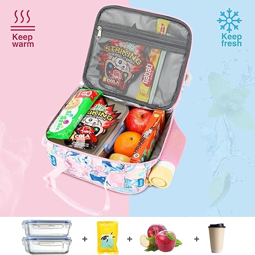 Miniatura 2 de Bonita bolsa de almuerzo con diseño de gato para niñas, espacioso compartimento aislado con soporte para botella de agua