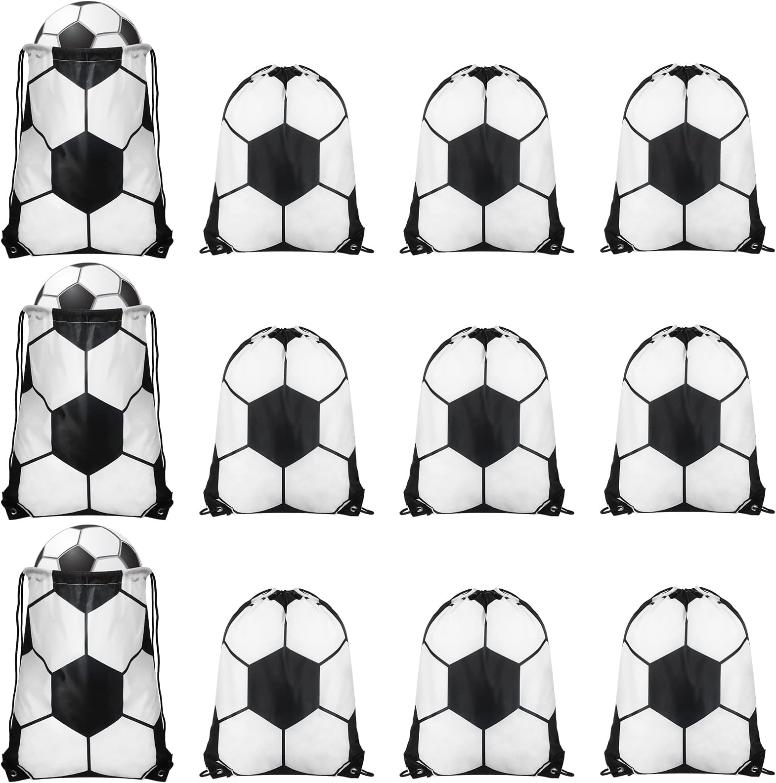 12 Pcs Soccer Party Favor Bags Kid Large Soccer Drawstring Backpack Bag Sport Football Candy Snack Treat Bags Soccer Goodie Bag for Boy Girl Soccer Theme Birthday Party Supplies 13.4 x 17 Inch