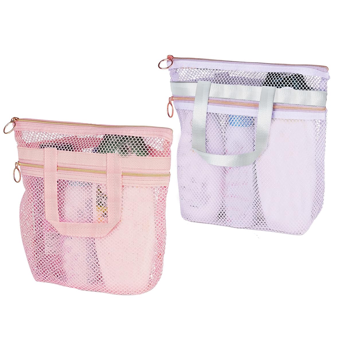 Mesh Shower Caddy 2pcs Portable Quick-Dry Toiletry Bag with Zipper for Bath Gym Dorm College Essential White and