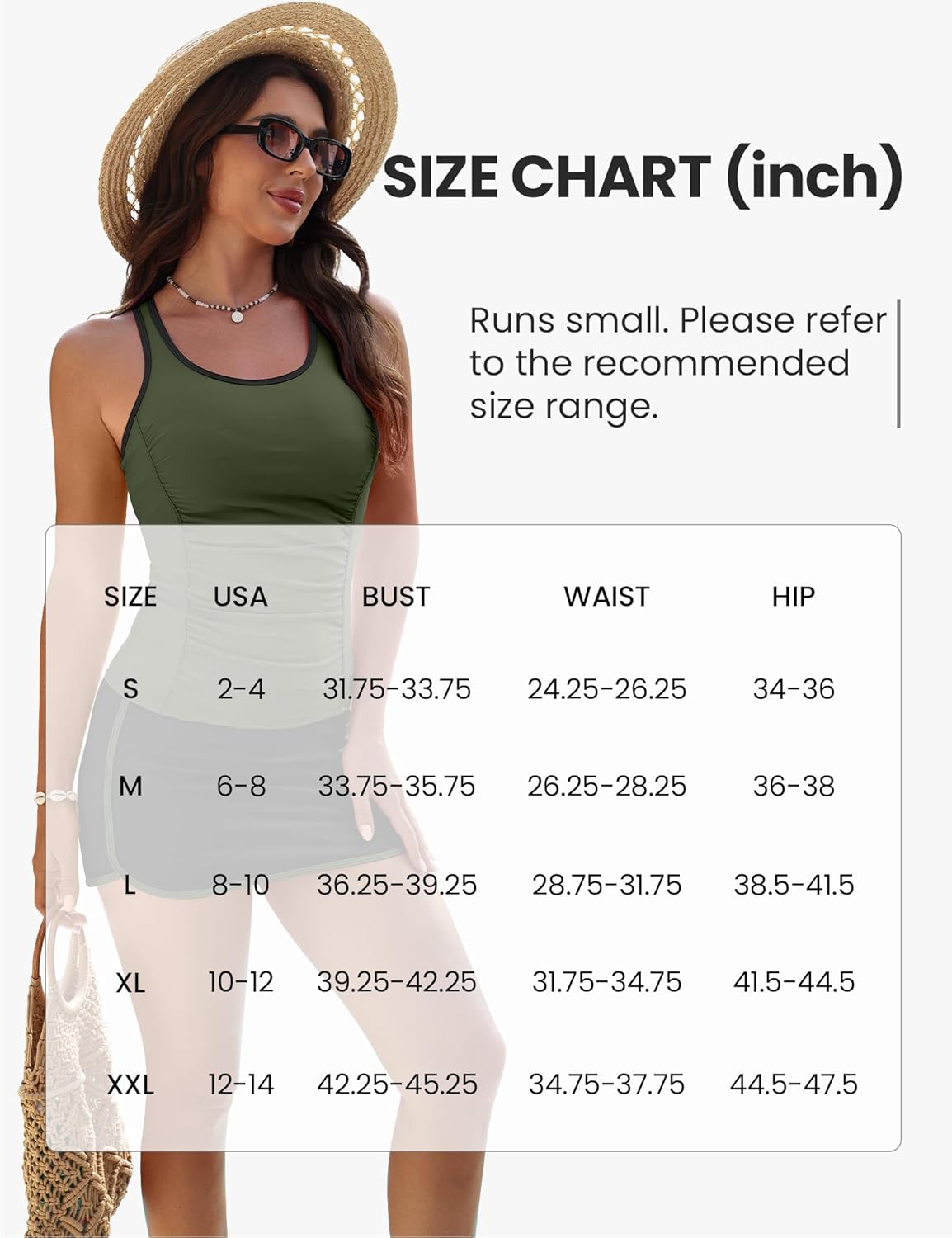 SHESHOW Tankini Swimsuits for Women Tummy Control Two Piece Color Block Bathing Suit with Skirt Athletic Swimwear