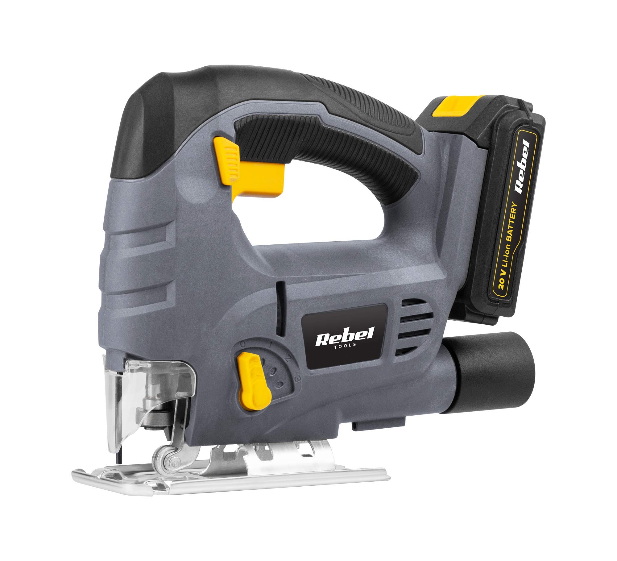 Scie Sauteuse Sans Fil Rebel RB-1031 20V - Boîte Avec Batterie 2Ah, 3 Lames, Fonction Pendulaire