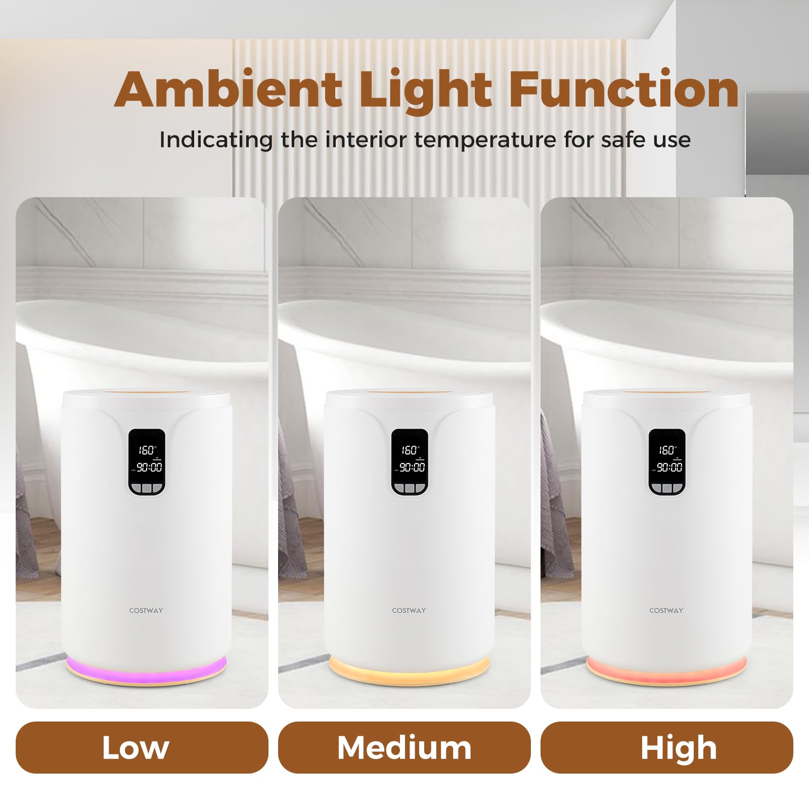 COSTWAY 20L Towel Warmer Bucket, Blanket Warmer with RGB Light, 30/60/90 Min, 0.5-24H Adjustable Delay Timer, Updated Towel Heater for Spa, Fits up to Two 45” x 70” Oversized Towels, Bathrobes