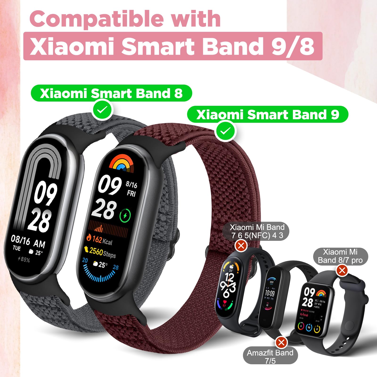 Runostrich Elastic Nylon Watch Strap Compatible with Xiaomi Smart Band 10/9/8 Sports Strap Soft Watch Band Adjustable Replacement Band for Women Men - Image 2