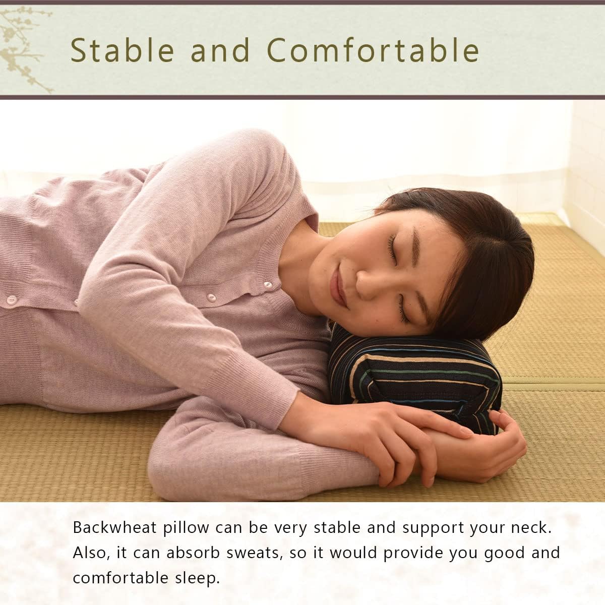 EMOOR Buckwheat Husk Pillow.(Checkered-Blue) Made in Japan