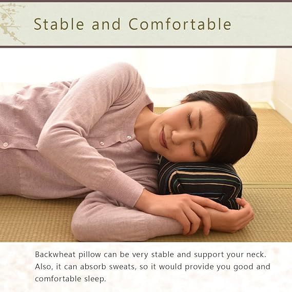 EMOOR Buckwheat Husk Pillow.(Checkered-Blue) Made in Japan