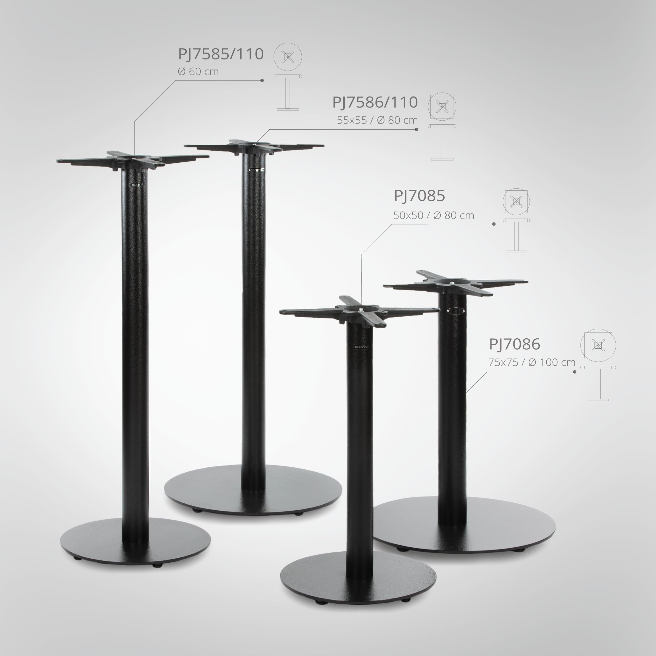 Tischgestell Tischbein schwarz | Premium | PJ7085 | Metall | Esstisch | Höhe 73 cm | 13 kg | Bodenplatte Ø 43 cm | max. Tischplattengröße 50x50 / Ø 80 cm