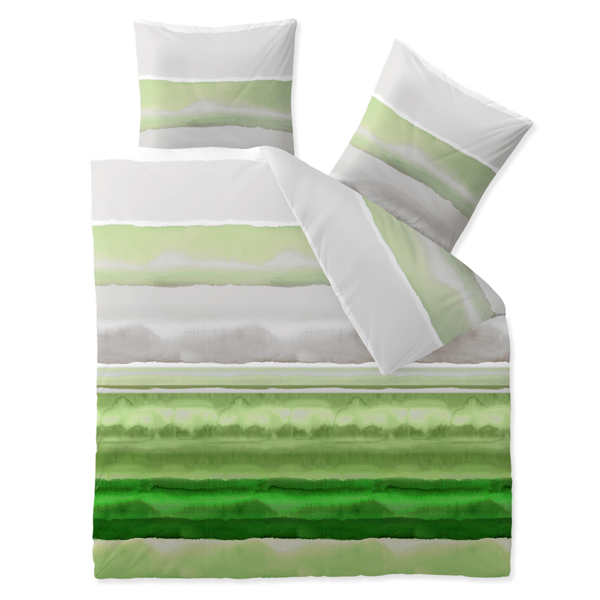 CelinaTex Fashion Bettwäsche 200x200 cm 3teilig Baumwolle, Bettgarnitur für Sommer und Winter, Ganzjährig, Bettbezug, Bettenset, Schöner Wohnen Dorie Streifen Grün Grau Weiß