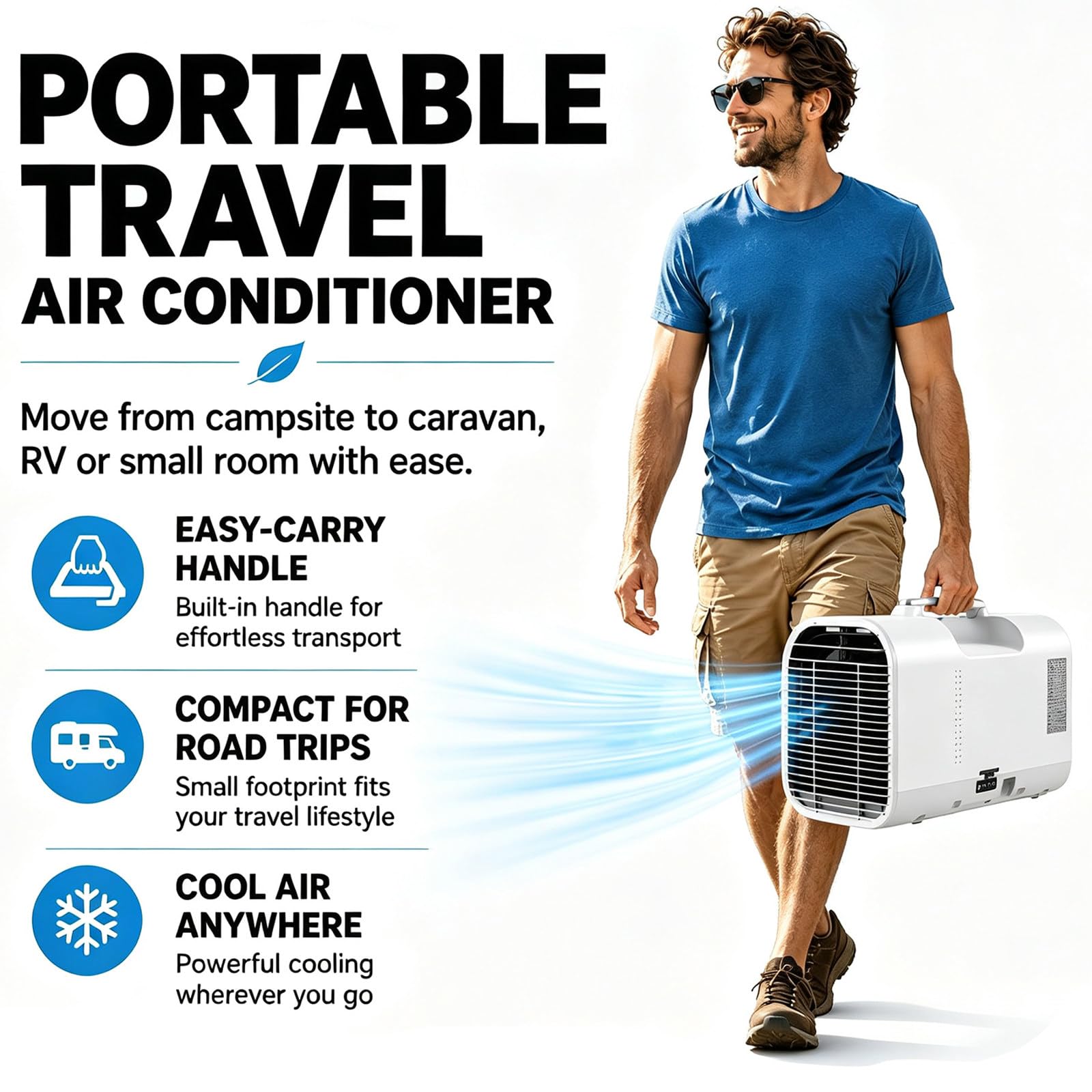 Tragbare Klimaanlage mit Abluftschlauch, Mobiles Klimagerät für Camping, 4-in-1 Luftkühler & Luftentfeuchter, 12H Timer, Kompakt für Wohnwagen, LKW, Kleines Zimmer 1300W